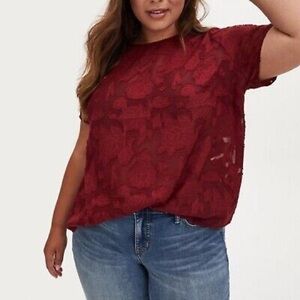 Torrid Abbey Chiffon Red Floral Top NWT